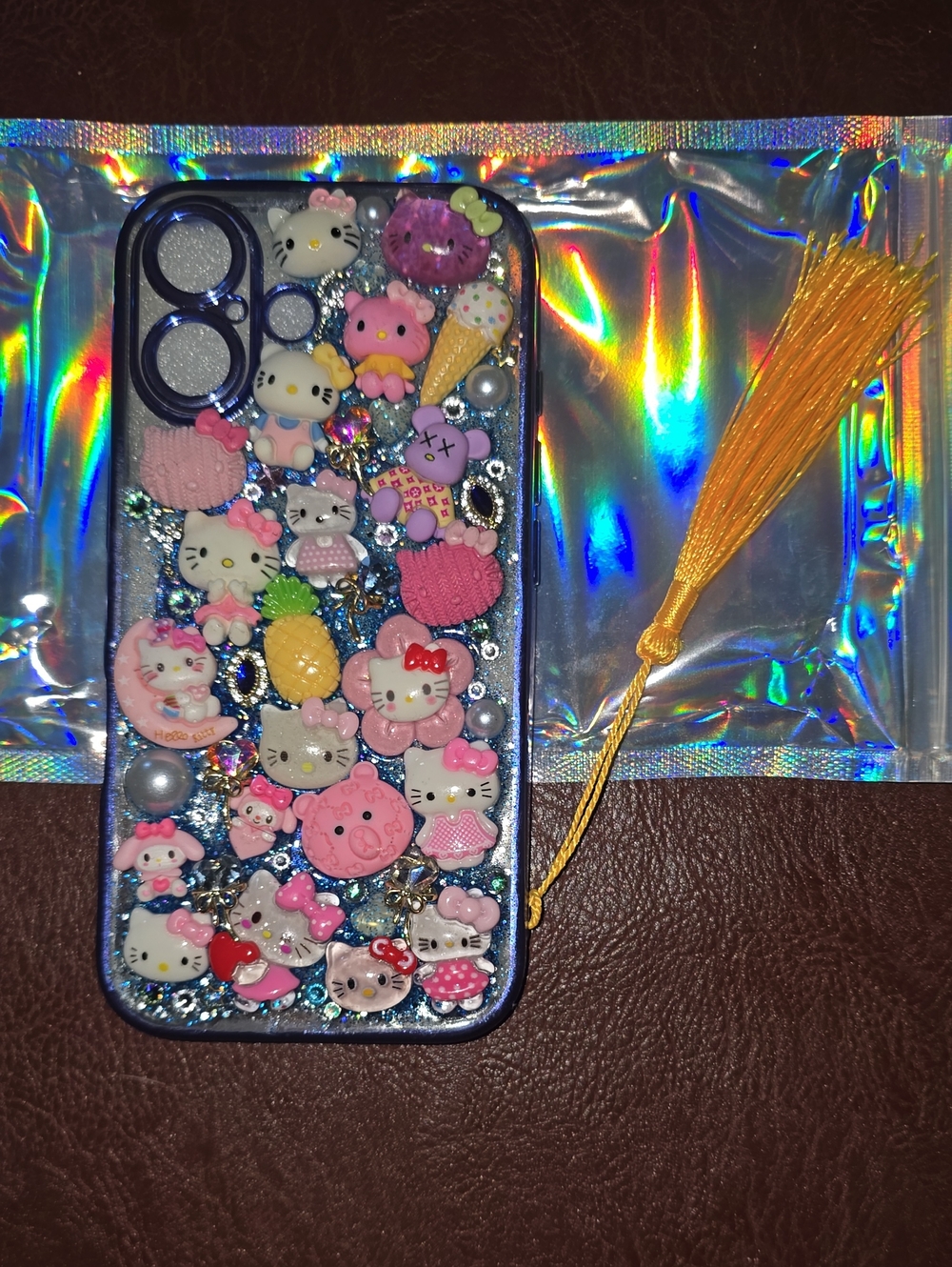 Iphone 16 Pink Hello Style Decorative Phone Case with Gold Tassel